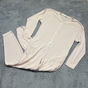 Vintage‎ Victoria's Secret Union Suit Pointelle Henley Floral Pink Women Medium